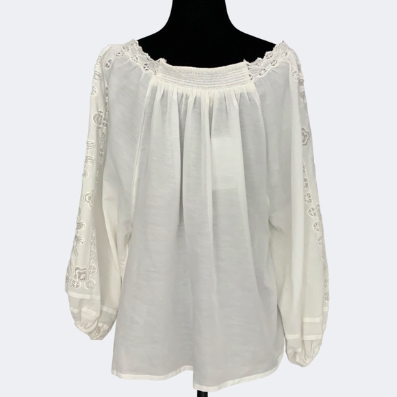 NWT Anthropologie Leifsdottir White Off Shoulder Embroidered Peasant Top S - Picture 6 of 15